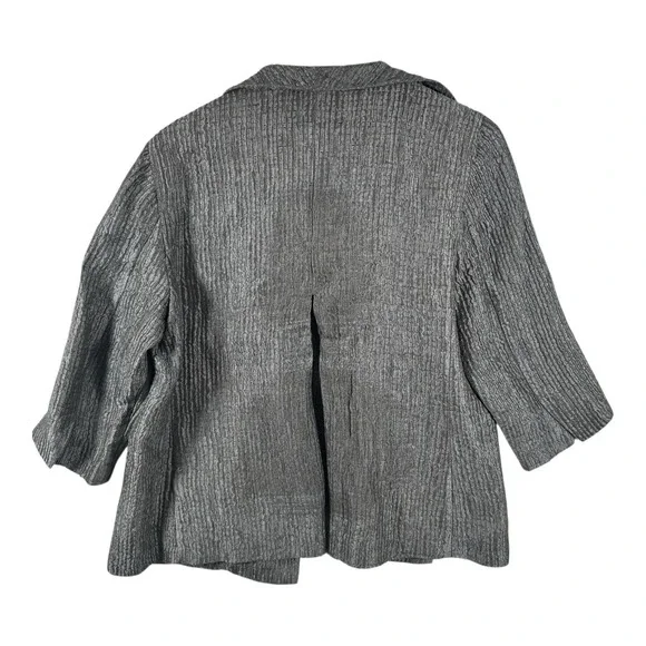 Eileen Fisher Jacket‎ Womens M Silk Blend Silver Gray Textured Open Front Blazer - Picture 2 of 7